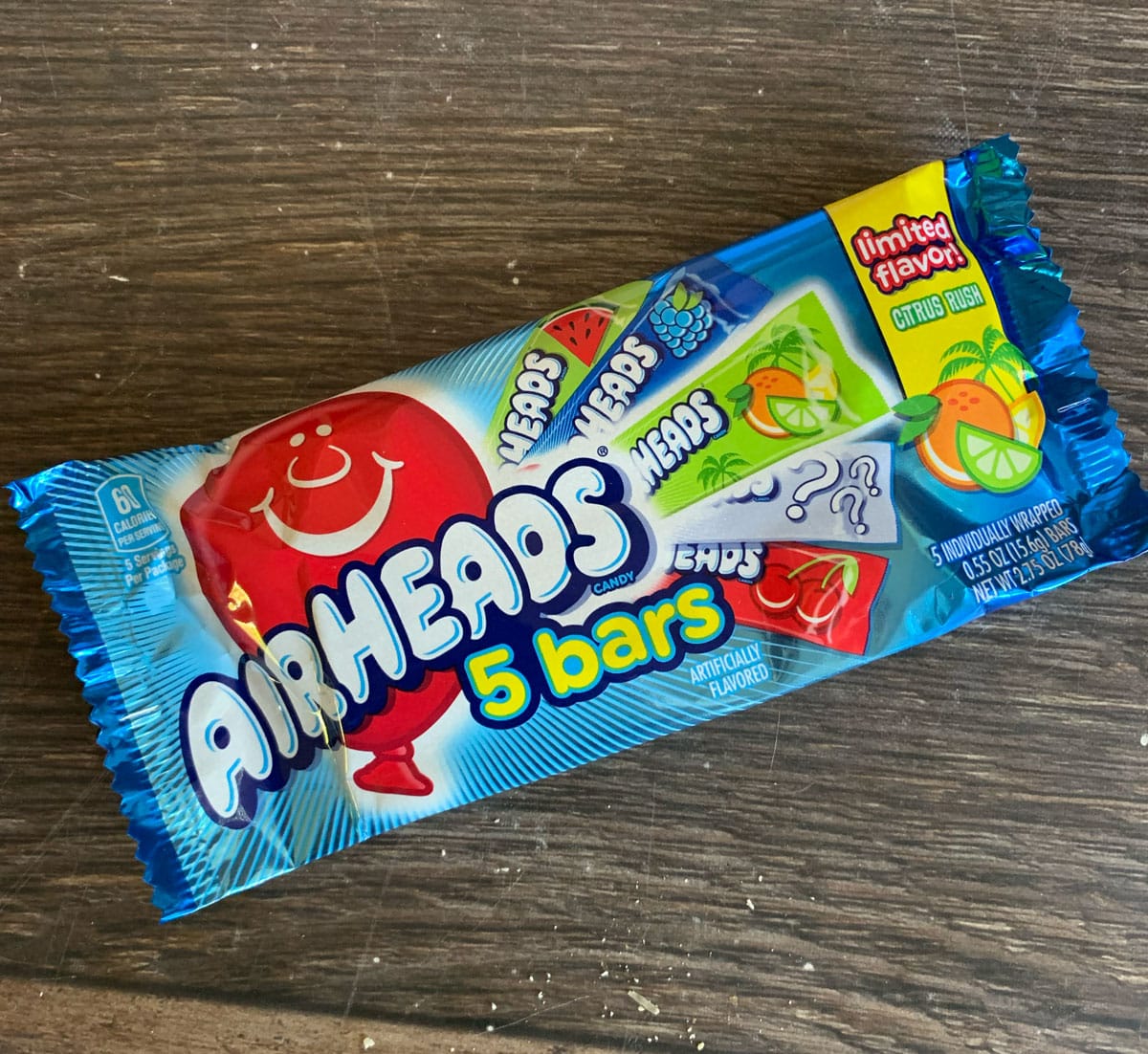 A package of airheads candy.