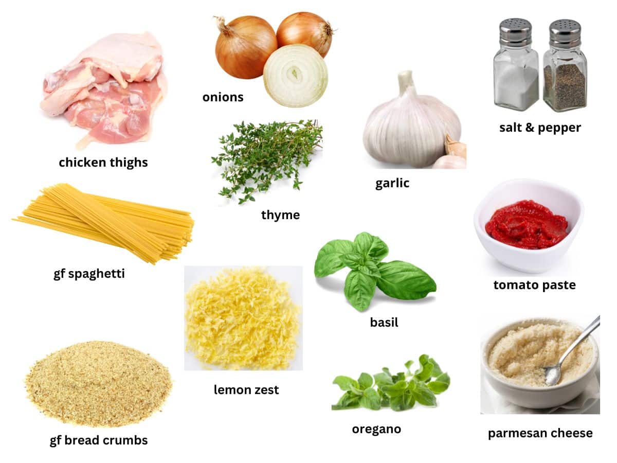 Photos of the chicken spaghetti ingredients.