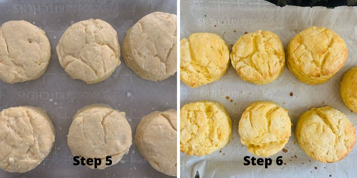 photos of steps 5 and 6 making cornmeal biscuits.
