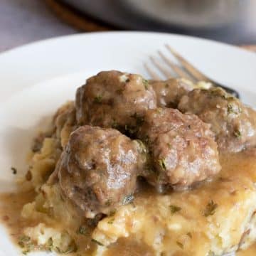 Swedish meatballs over mashed potatoes.