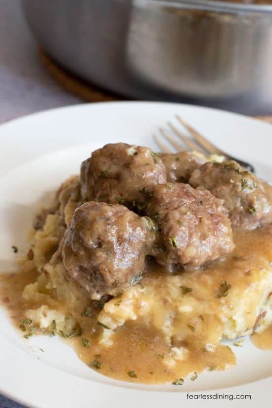 Swedish meatballs over mashed potatoes.