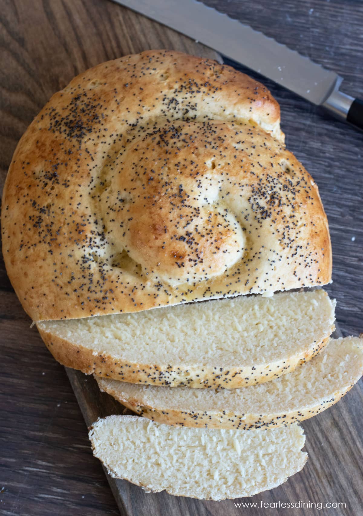 a sliced round challah.