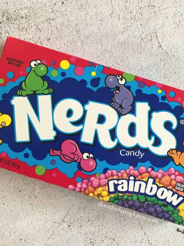 A box of nerds candy on a counter.