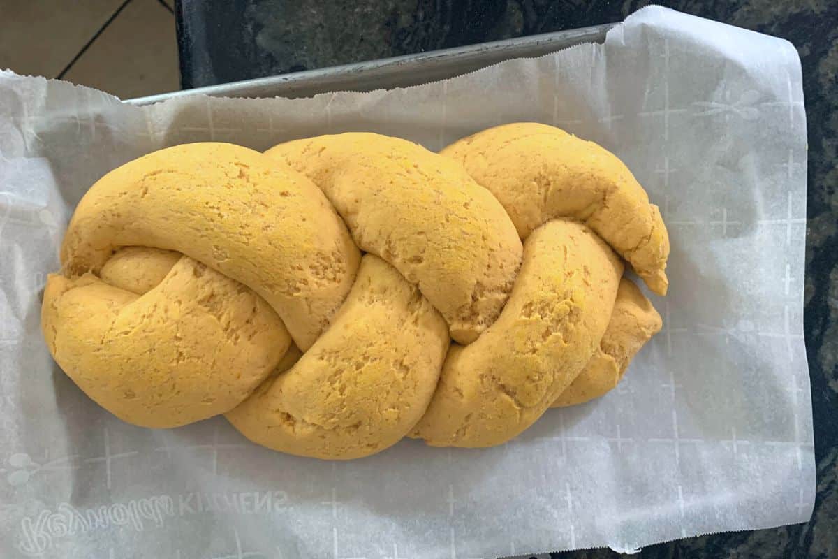 The pumpkin challah after doubling in size.