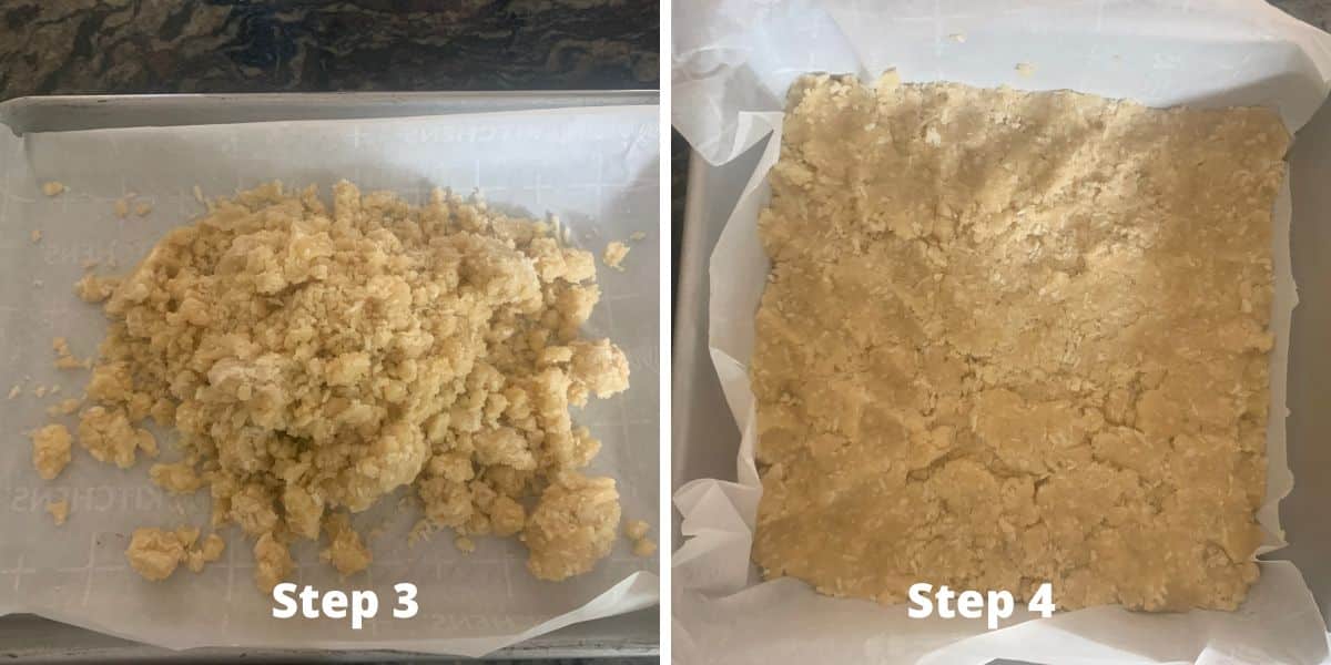 photos of steps 3 and 4 making pumpkin pie crumble bars.