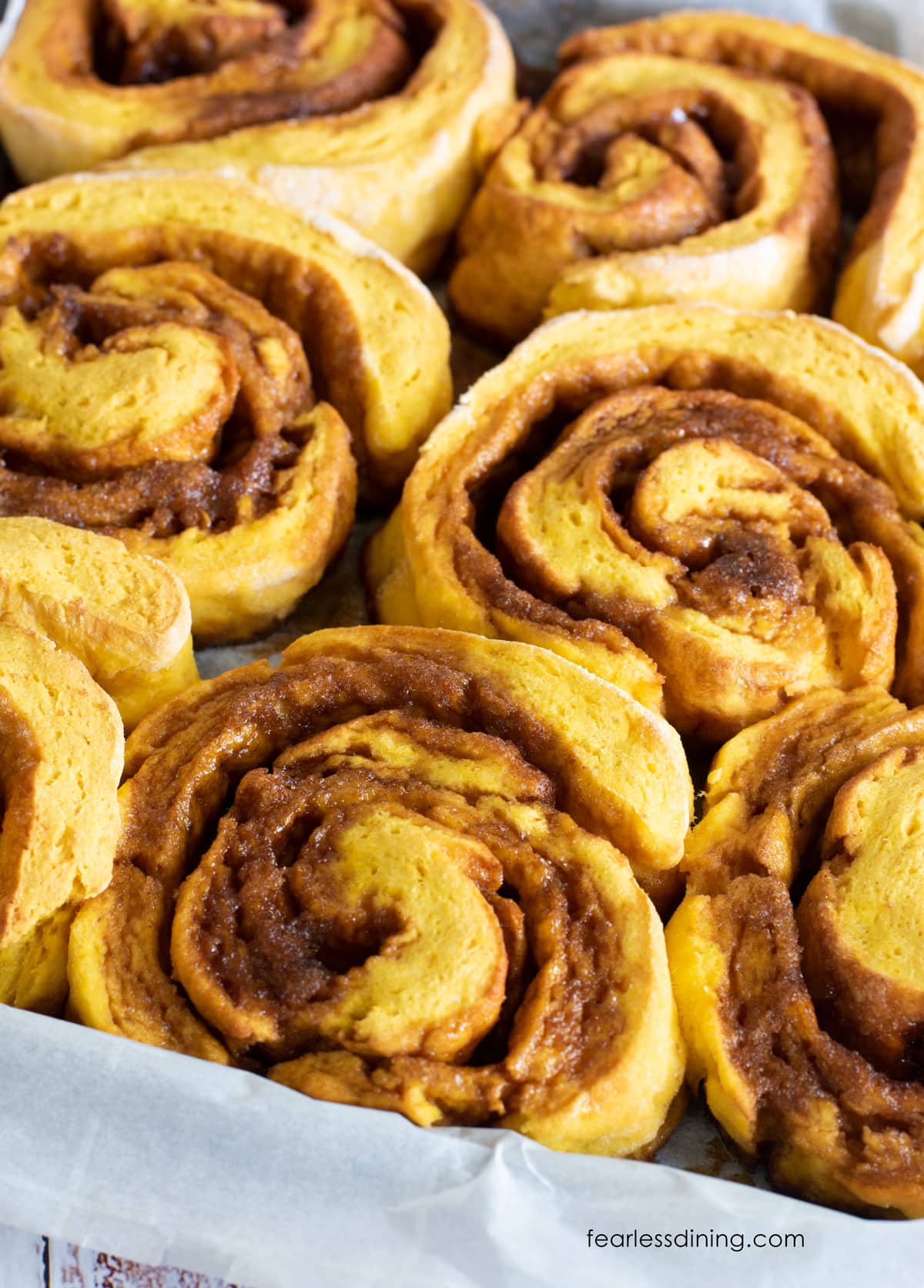 Baked gluten free pumpkin cinnamon rolls.