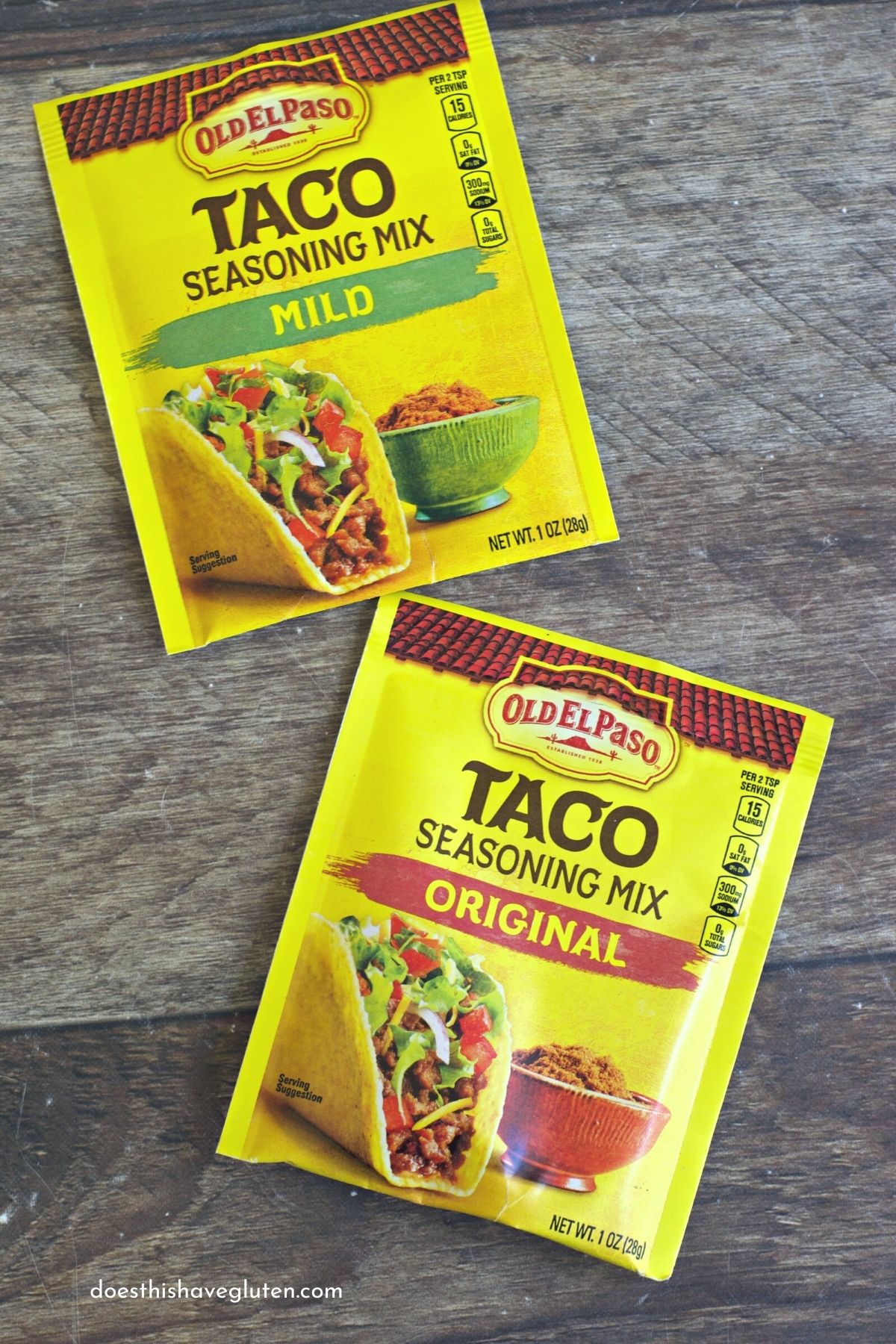 Two packets of old el paso taco seasoning.