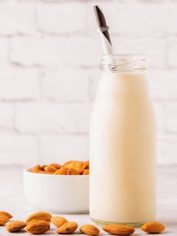 a jar of almond milk