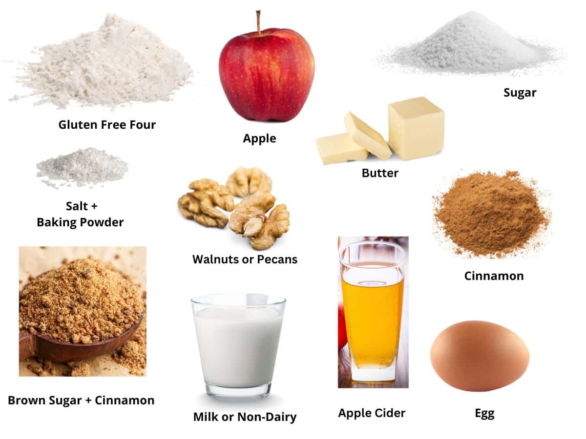 Photos of the apple cider cake ingredients.