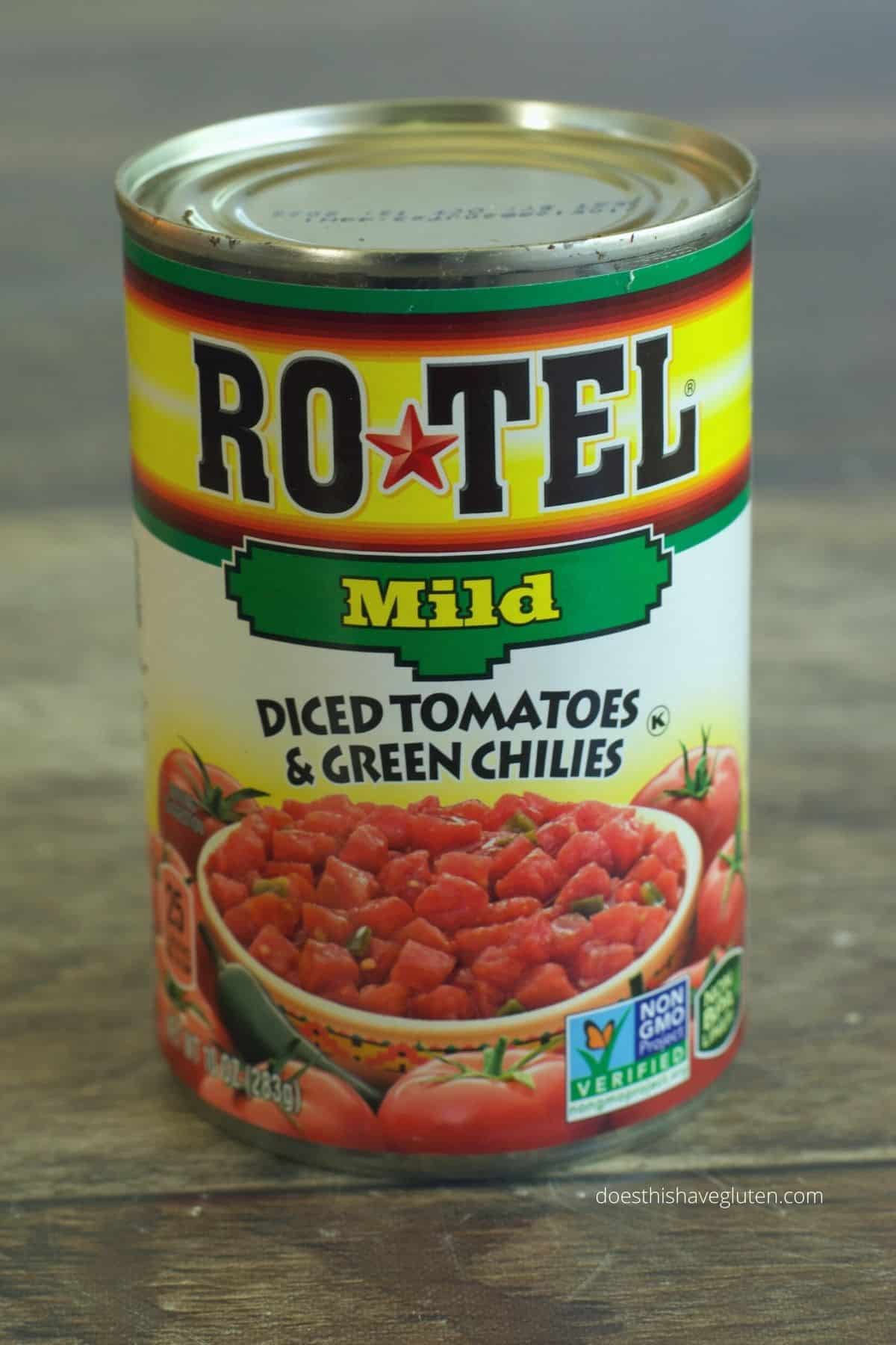 A can of Rotel on the counter.