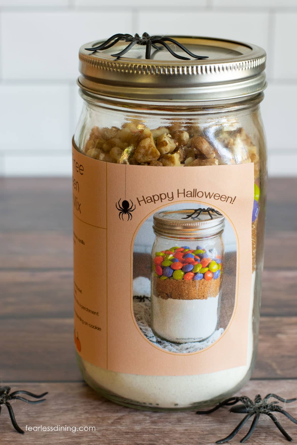A mason jar with a recipe label for Halloween.