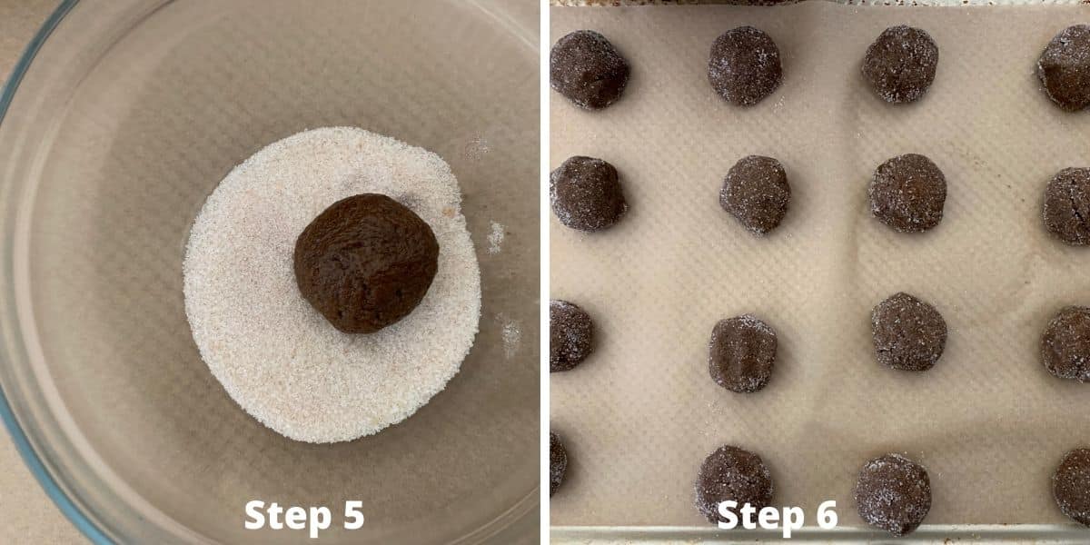 Photos of steps 5 and 6 making pumpkin molasses cookies.