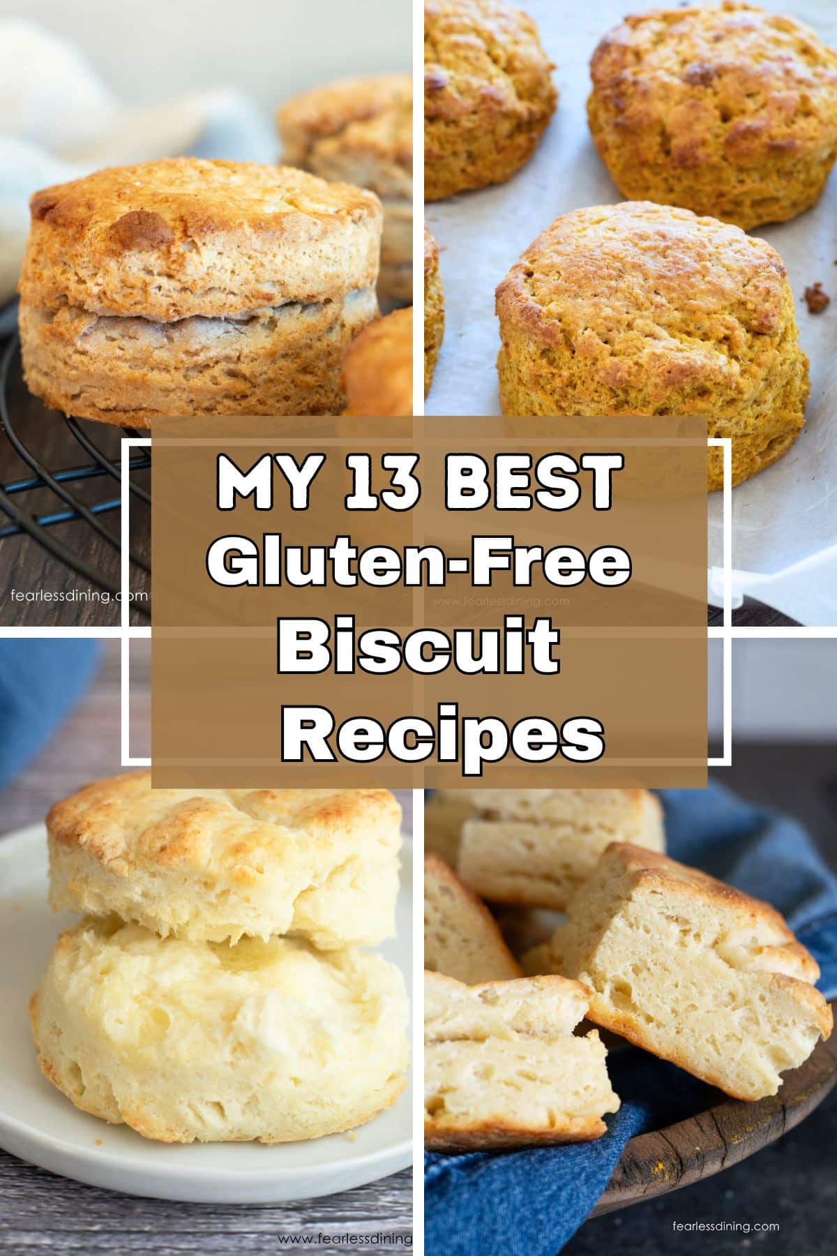 A hero image with four different gluten free biscuit recipes shown.