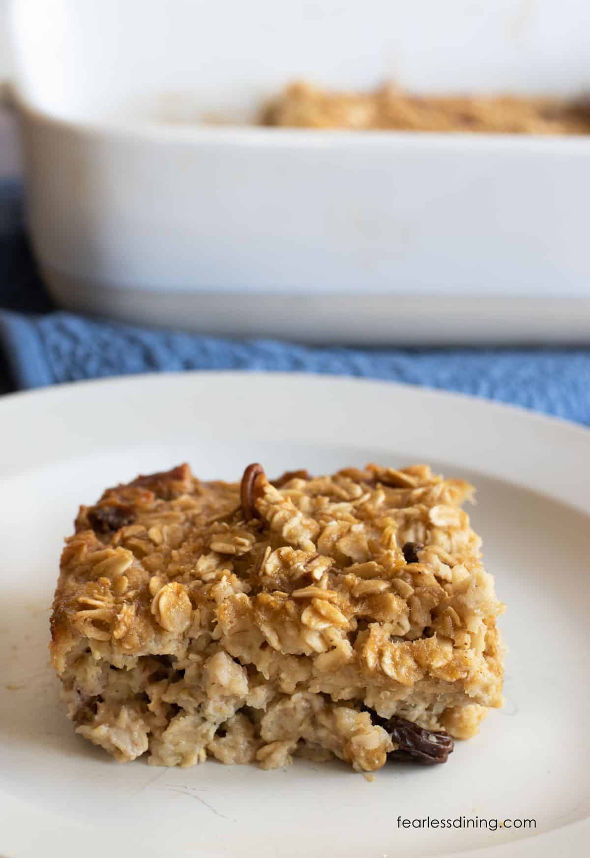 A serving of bake oatmeal on a plate.