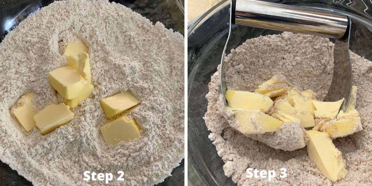 photos of steps 2 and 3 making brown sugar biscuits.