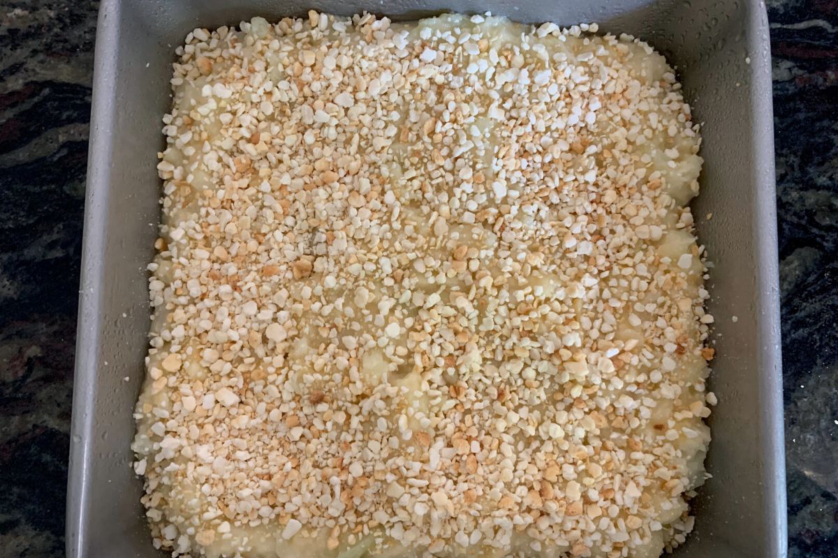 A photo of the mashed cauliflower with the panko topping.