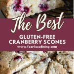 A Pinterest image of the gluten free cranberry scones on a baking sheet.