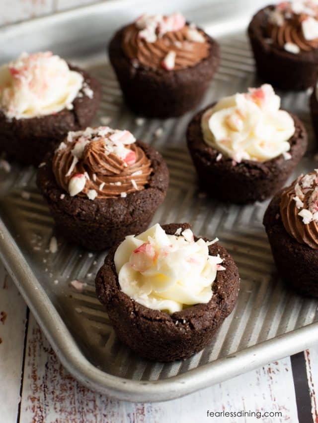 peppermint cookie cups on a baking sheet.