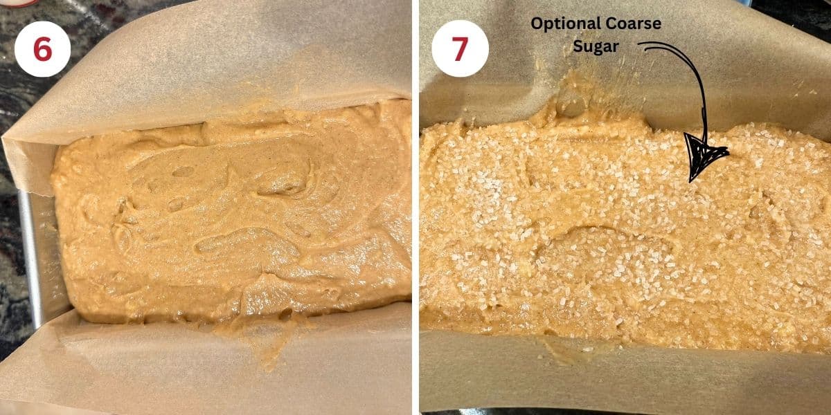 Photos showing the batter in the loaf pan.
