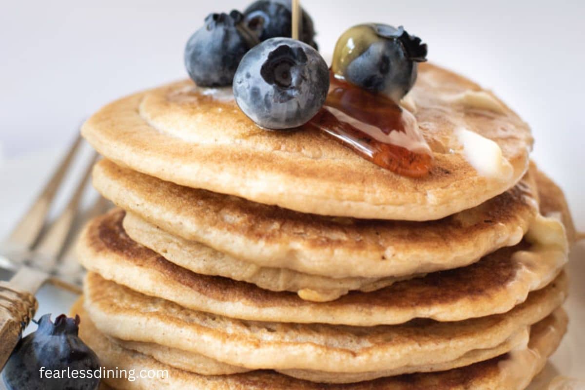A close up of gluten-free pancakes.
