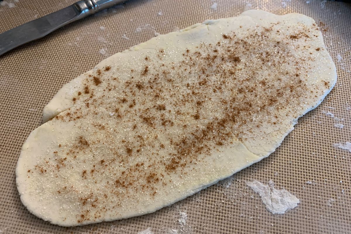 dough coated with sugar and cinnamon.