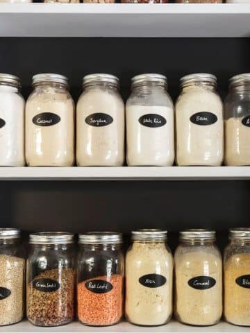 gluten free pantry items on shelves.