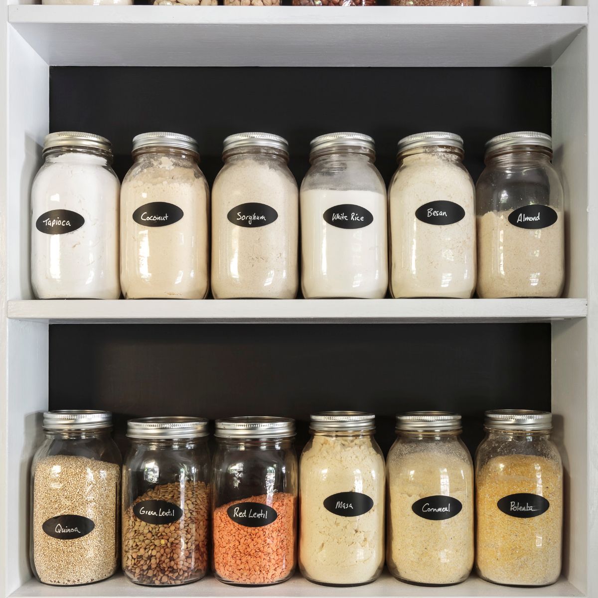 gluten free pantry items on shelves.
