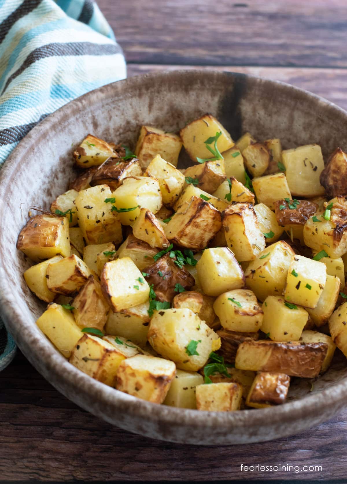 A bowl of roasted rutabagas.