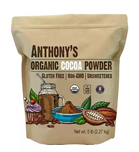 Anthony's Organic Raw Cocoa Powder, 5 lb, Batch Tested and Verified Gluten Free & Non GMO
