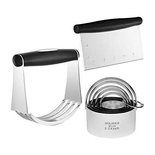 HULISEN Stainless Steel Pastry Scraper, Dough Blender & Biscuit Cutter Set (3 Pieces/ Set)