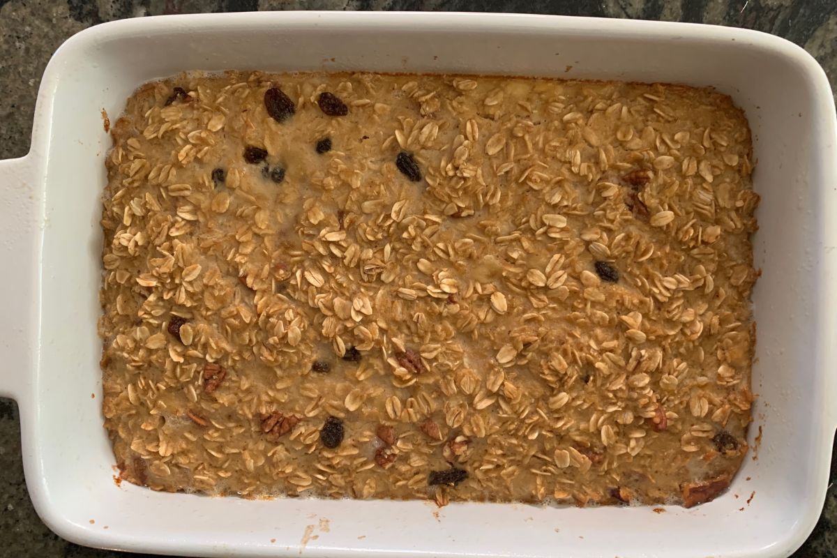 Baked oatmeal out of the oven.