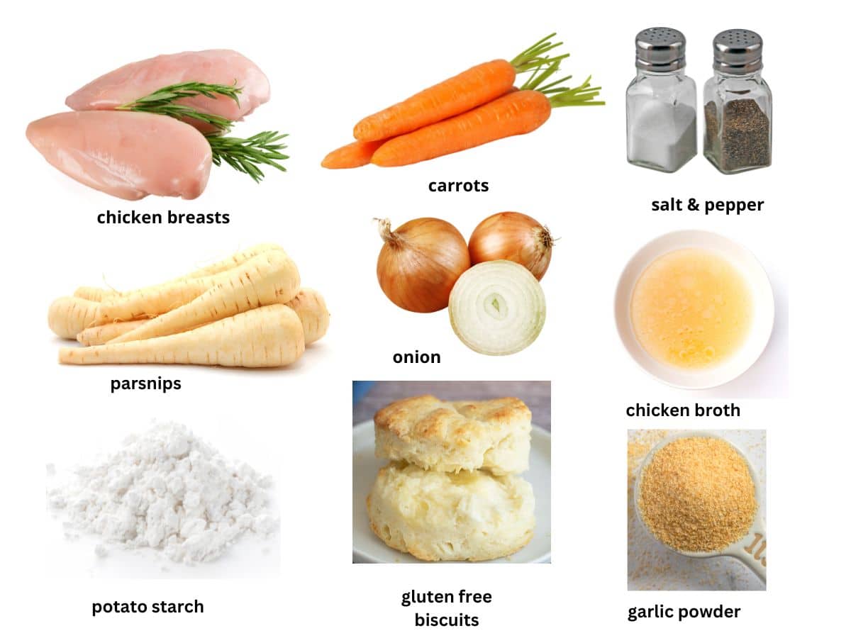 photos of the slow cooker chicken pot pie ingredients.
