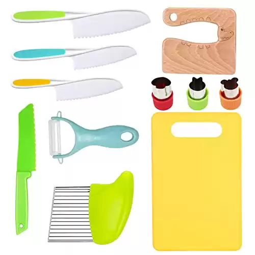 RISICULIS 11 Pieces Wooden Kids Kitchen Tools Kit