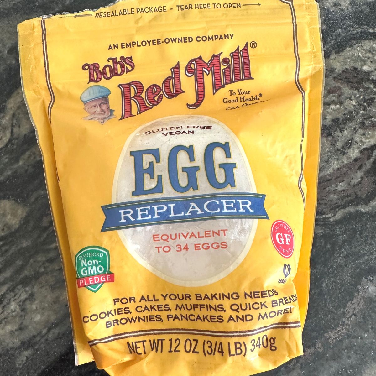 A photo of my package of Bob's Red Mill Egg Replacer.