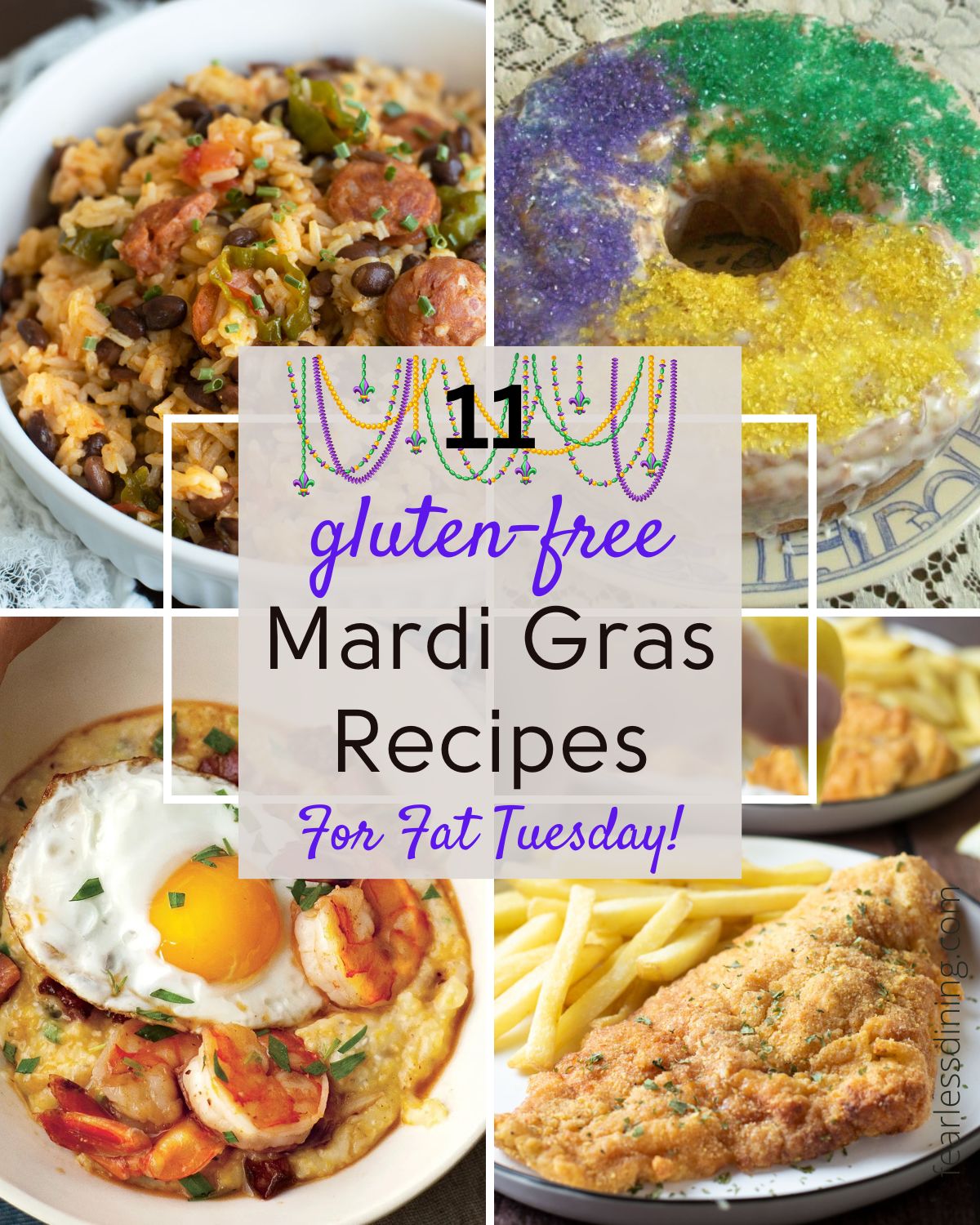 A collage of four mardi gras recipe photos.