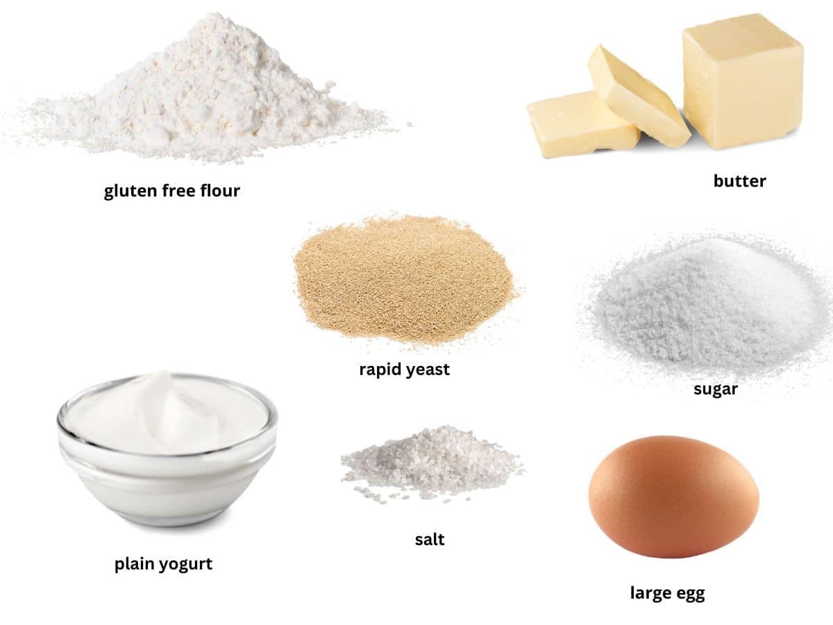 Photos of the ingredients to make naan.