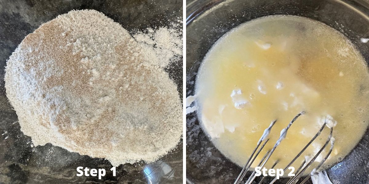 Photos of steps 1 and 2 making gluten free naan.
