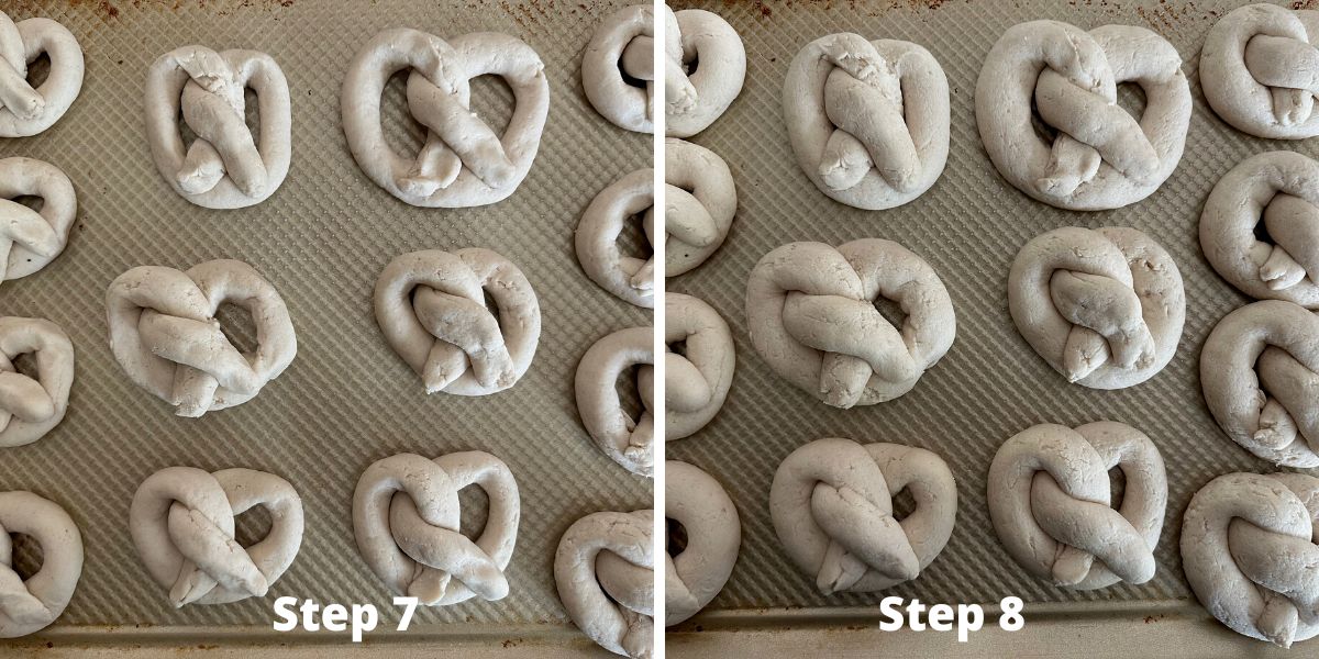Before and after rising the dough photos of the pretzels.