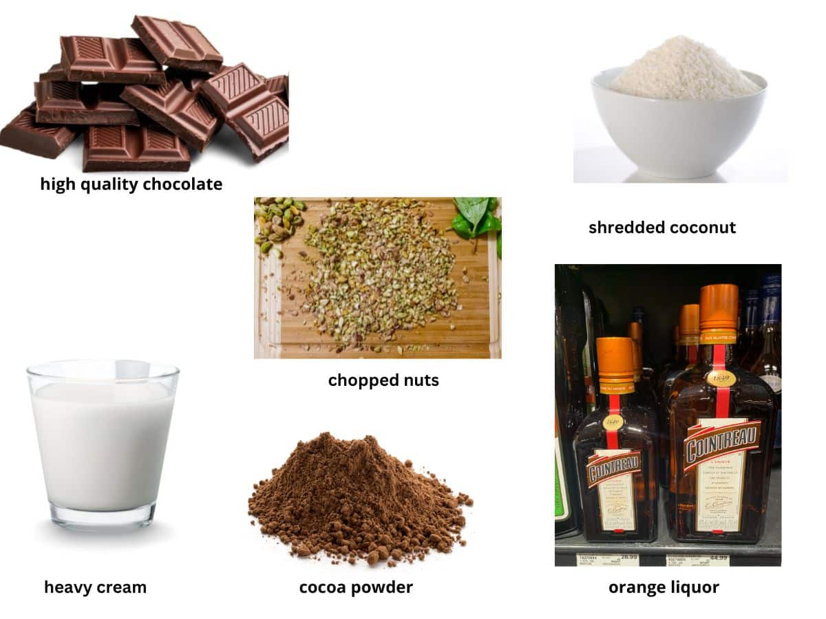 Photos of the ingredients needed to make truffles.