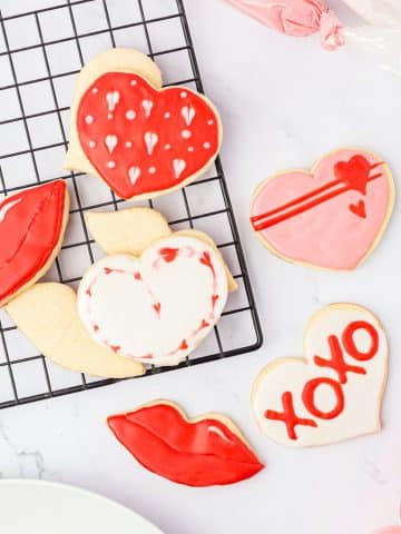 Decorated heart shaped gluten free sugar cut out cookies for Valentine's Day.