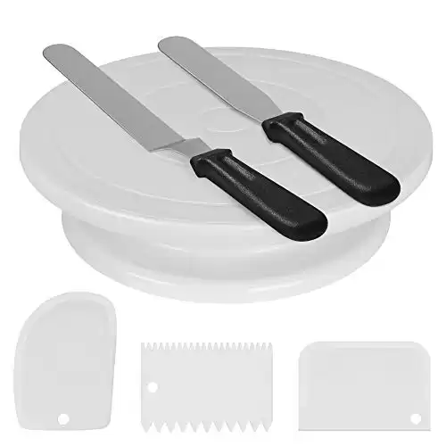 Kootek Cake Decorating Kit Baking Supplies Cake Turntable with 2 Frosting Straight Angled Spatula 3 Icing Smoother Scrapers