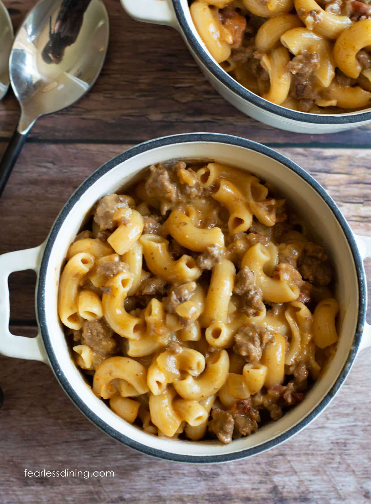 A closeup of the gluten free hamburger helper in a bowl.