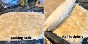 Photos of making these into orange cinnamon rolls.