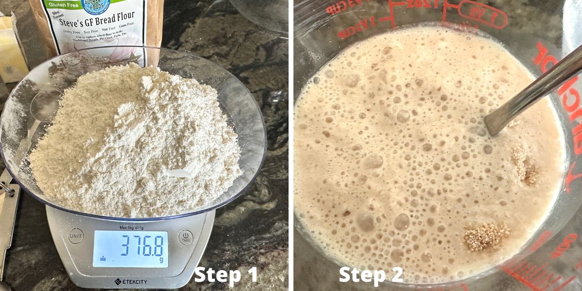 Photos of steps 1 and 2 making the orange rolls.