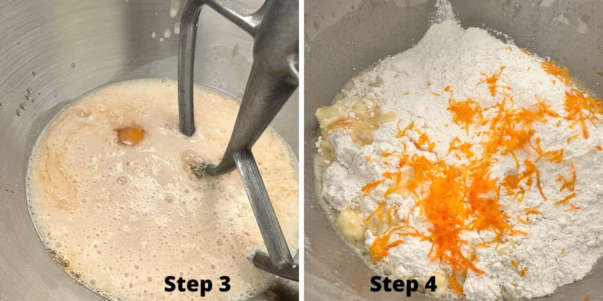Photos of steps 3 and 4 making orange rolls.