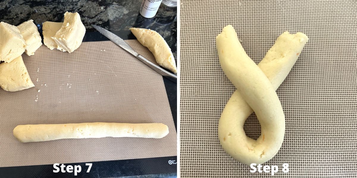 Photos of steps 7 and 8 making the bunny shaped rolls.