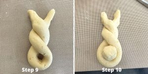 Photos of shaping the dough into a bunny.