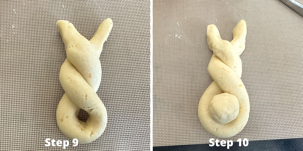 Photos of shaping the dough into a bunny.