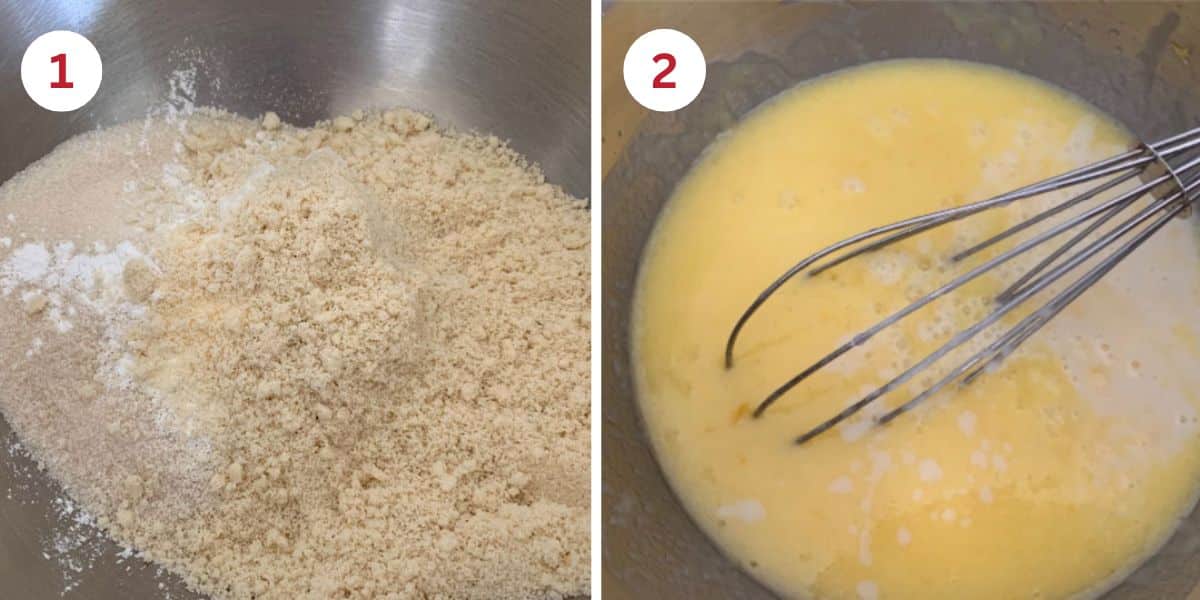 Photos mixing the wet and dry ingredients.