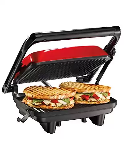 Hamilton Beach Electric Panini Press Grill with Locking Lid, Opens 180 Degrees for Any Sandwich Thickness, Nonstick